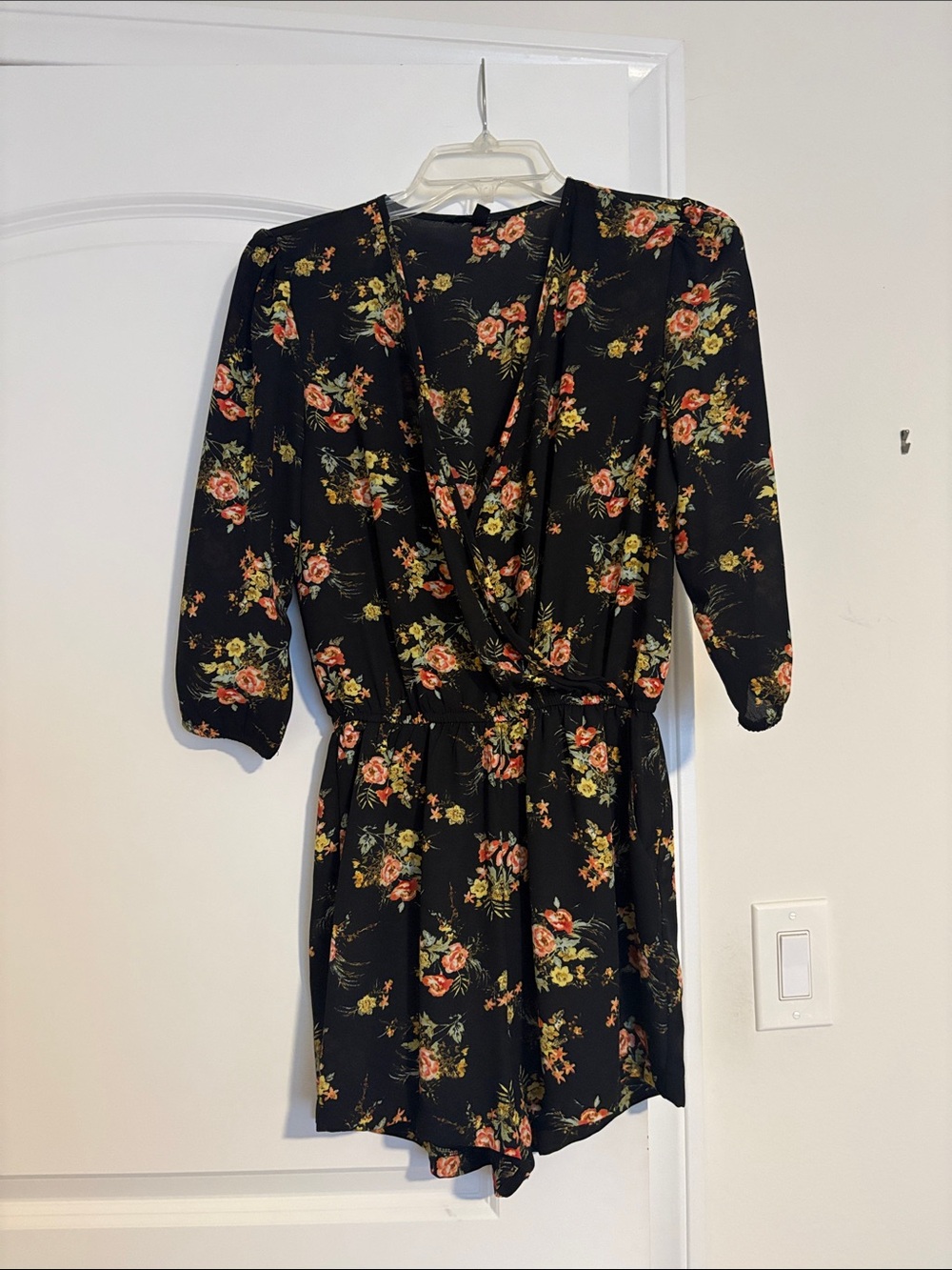 Black Floral Mini Dress Romper Size XS